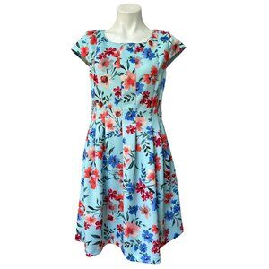Calvin Klein Dress Floral Fit & Flare Dress, Blue Multicolor Women's Size 12
